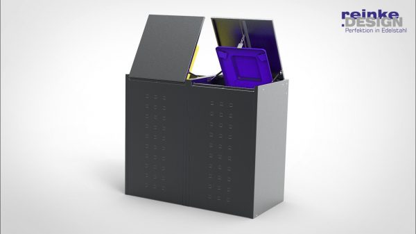 Müllbox Typ Boxxi Stahl verzinkt Anthrazit RAL-7016 mit Kipp-Deckel für 2x 120L – Bild 5